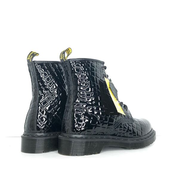 Dr Martens Patent Croc Emboss Black Leather Ankle Lace Up Boots Women’s 7 Shoes - Picture 8 of 12